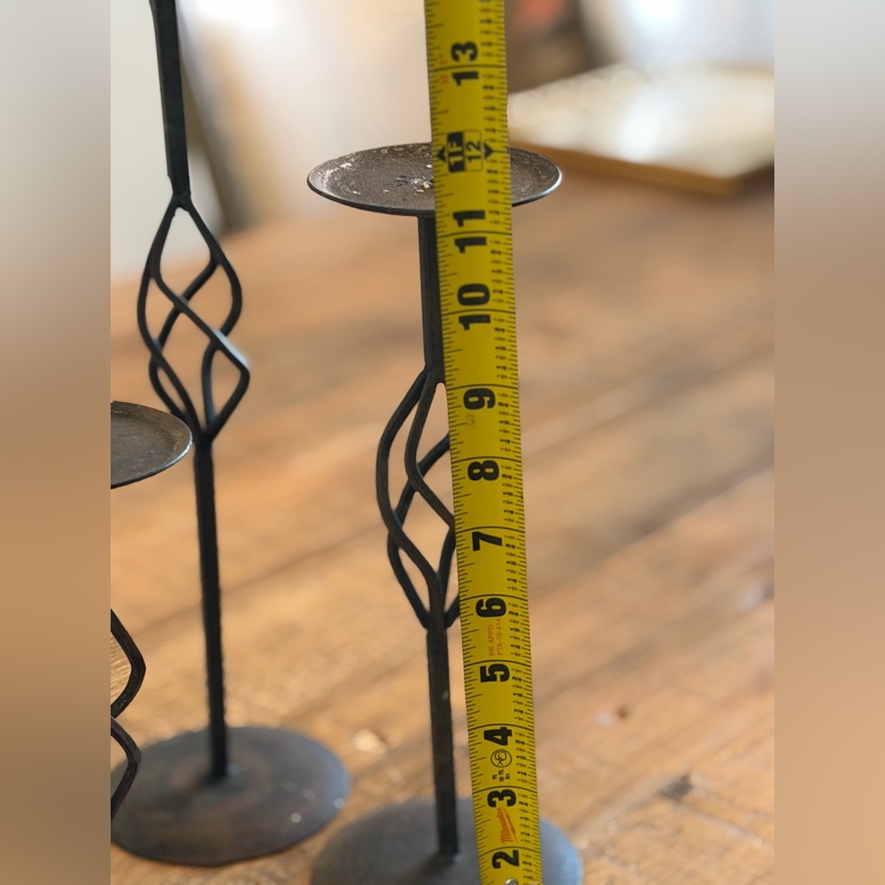 3 Vintage Hand Forged Candlesticks Set. Black Basket Weave w/Patina 14” 11” 8.5” - Picture 9 of 15
